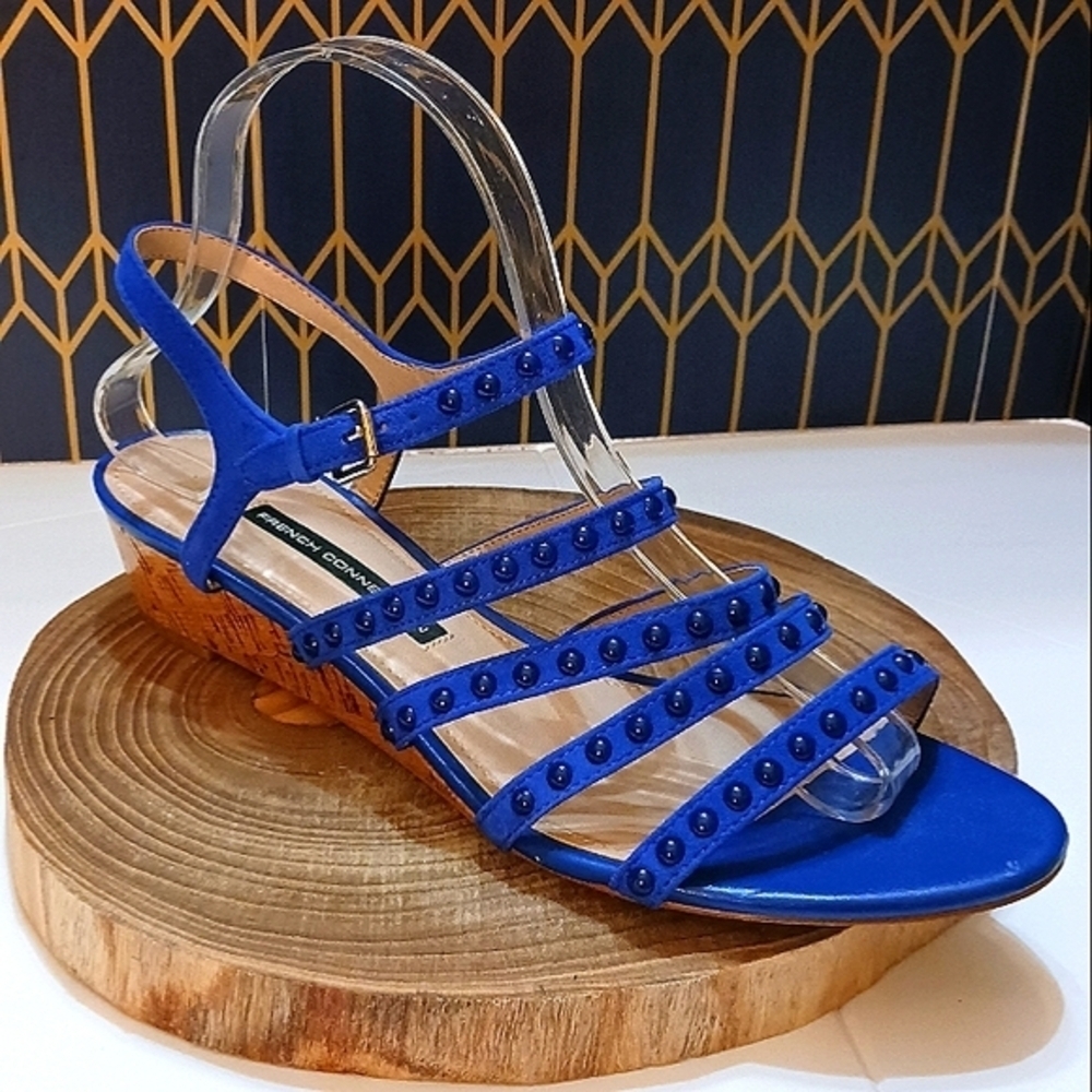 French Connection Royal Blue Winetta Strappy Wedge Sandals, Size 9